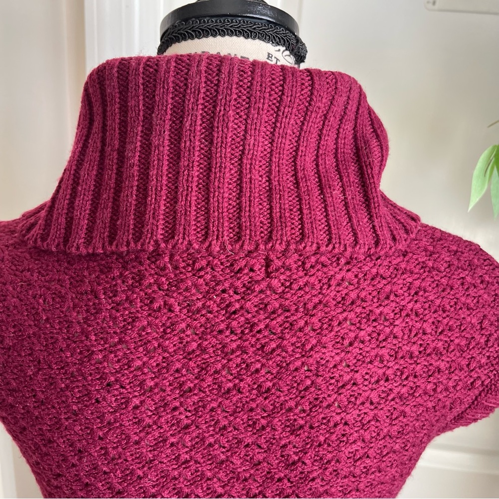 J.J. Basics Cable Knit Cowl Neck Cap Sleeve Sweater Dress Burgundy Sz L - Picture 11 of 16